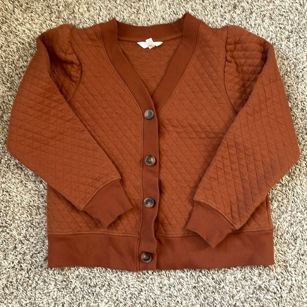 Time and True Coordinating Quilted Puff Sleeve Cardigan Sweater Orange Medium - Picture 3 of 10